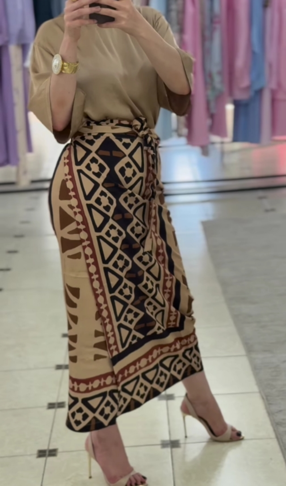Dixie Beige Ethnic Pattern Skirt Set