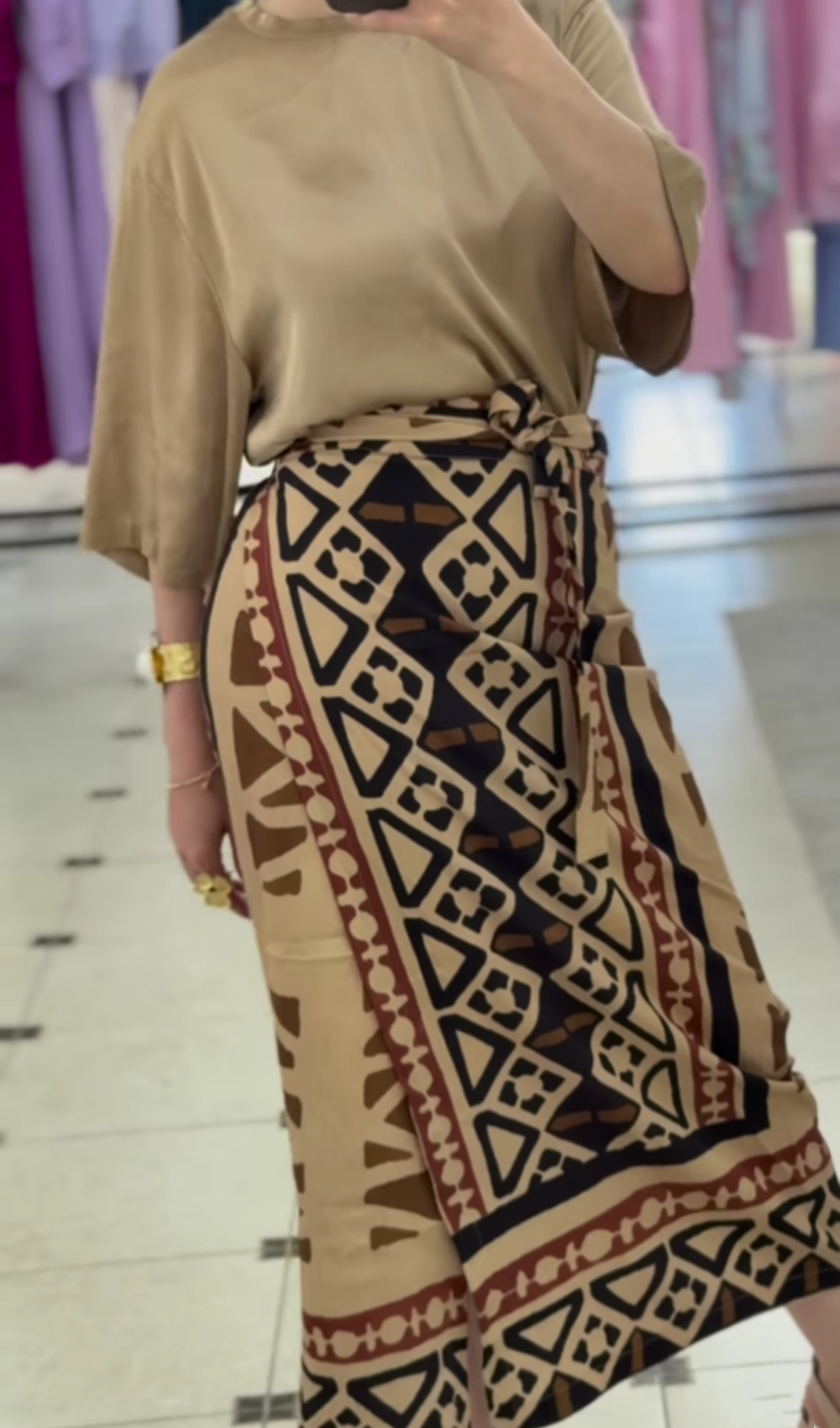 Dixie Beige Ethnic Pattern Skirt Set