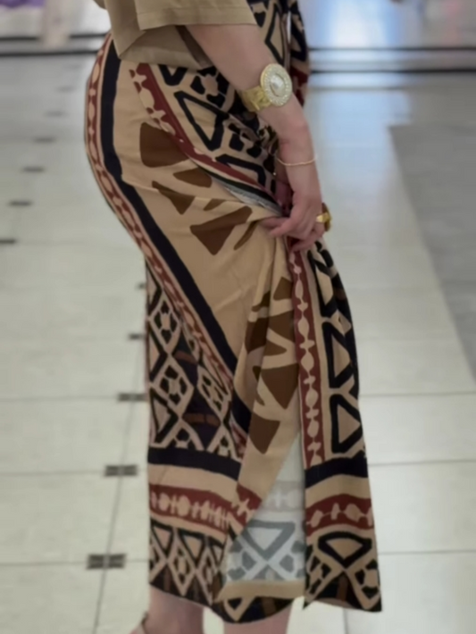 Dixie Beige Ethnic Pattern Skirt Set