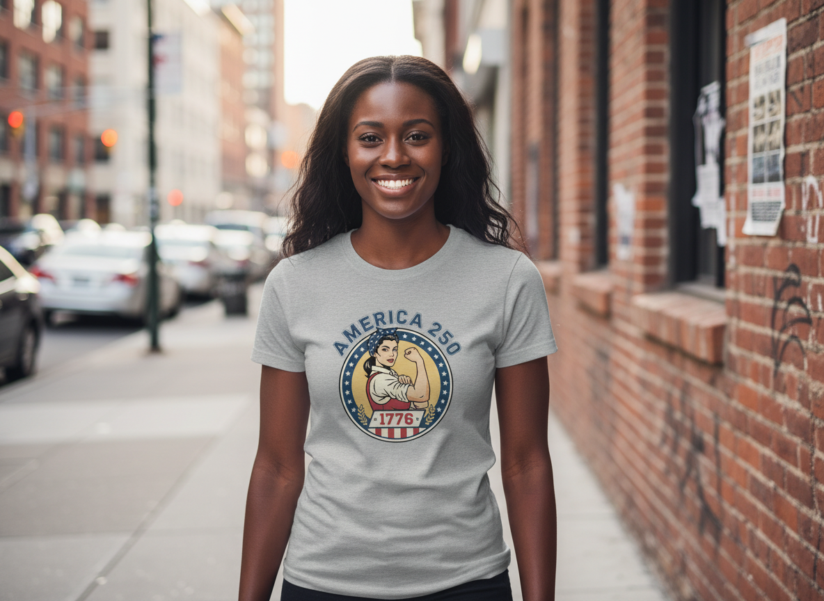 America 250 Rosie Tee - Patriotic Women’s Boyfriend T-Shirt (1776)
