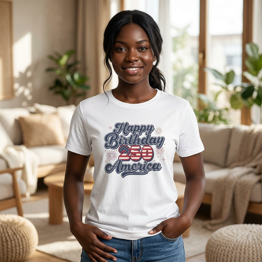 Happy Birthday 250th America Women's Patriotic Tee