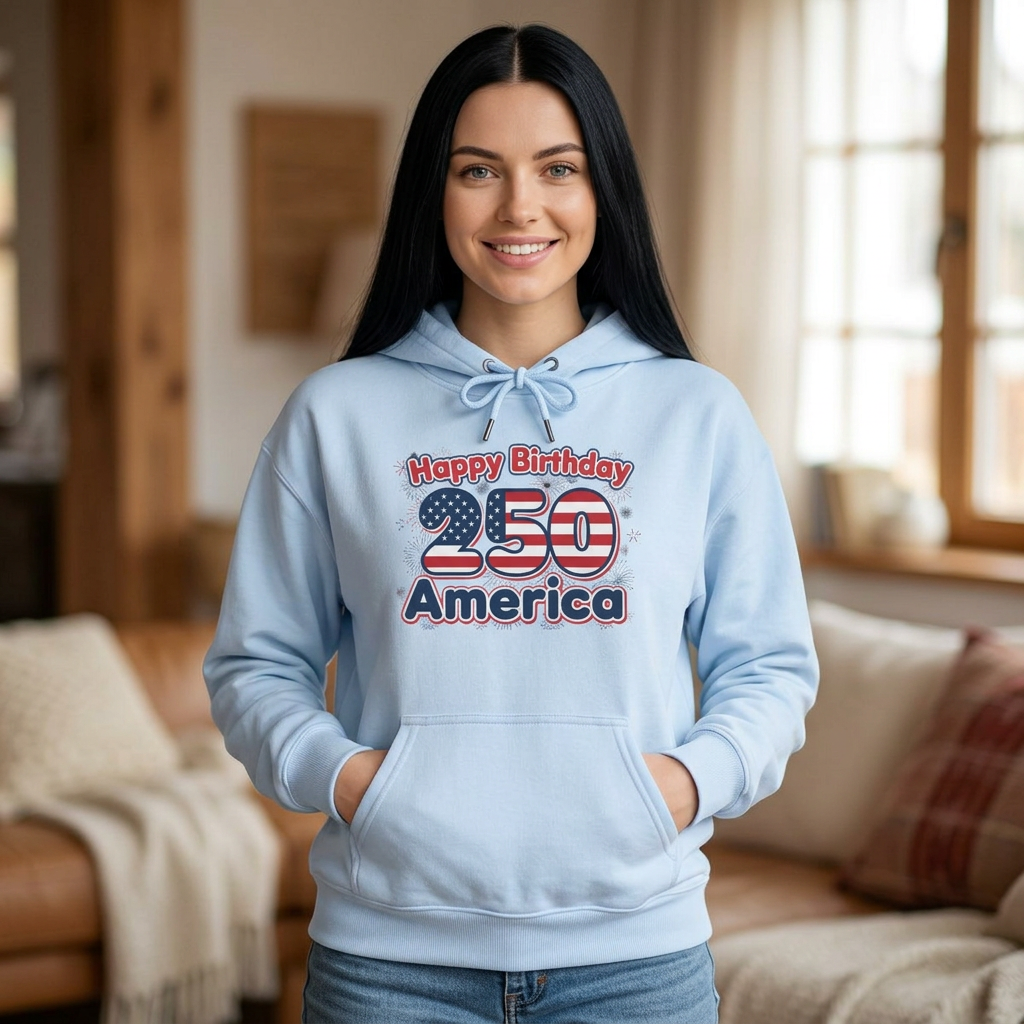 "Happy Birthday 250 America" Patriotic Anniversary Hoodie
