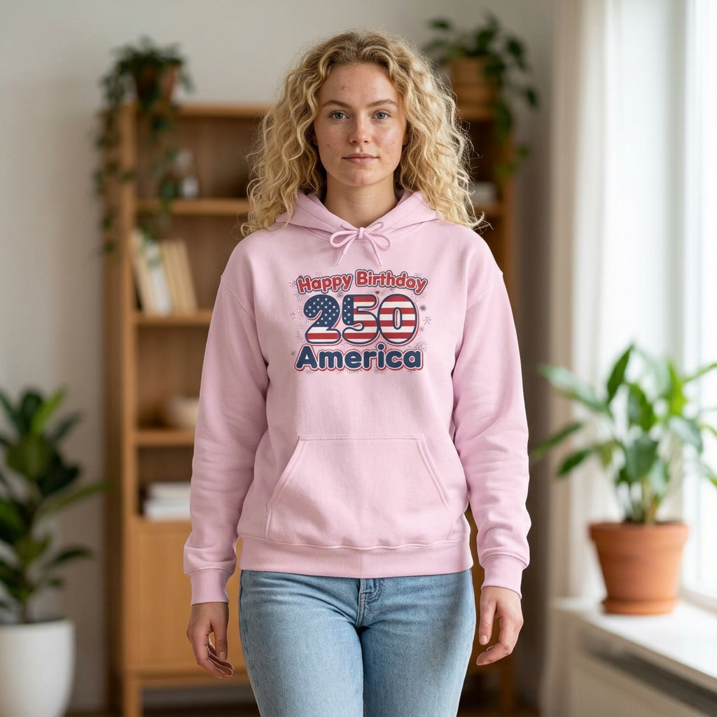 "Happy Birthday 250 America" Patriotic Anniversary Hoodie