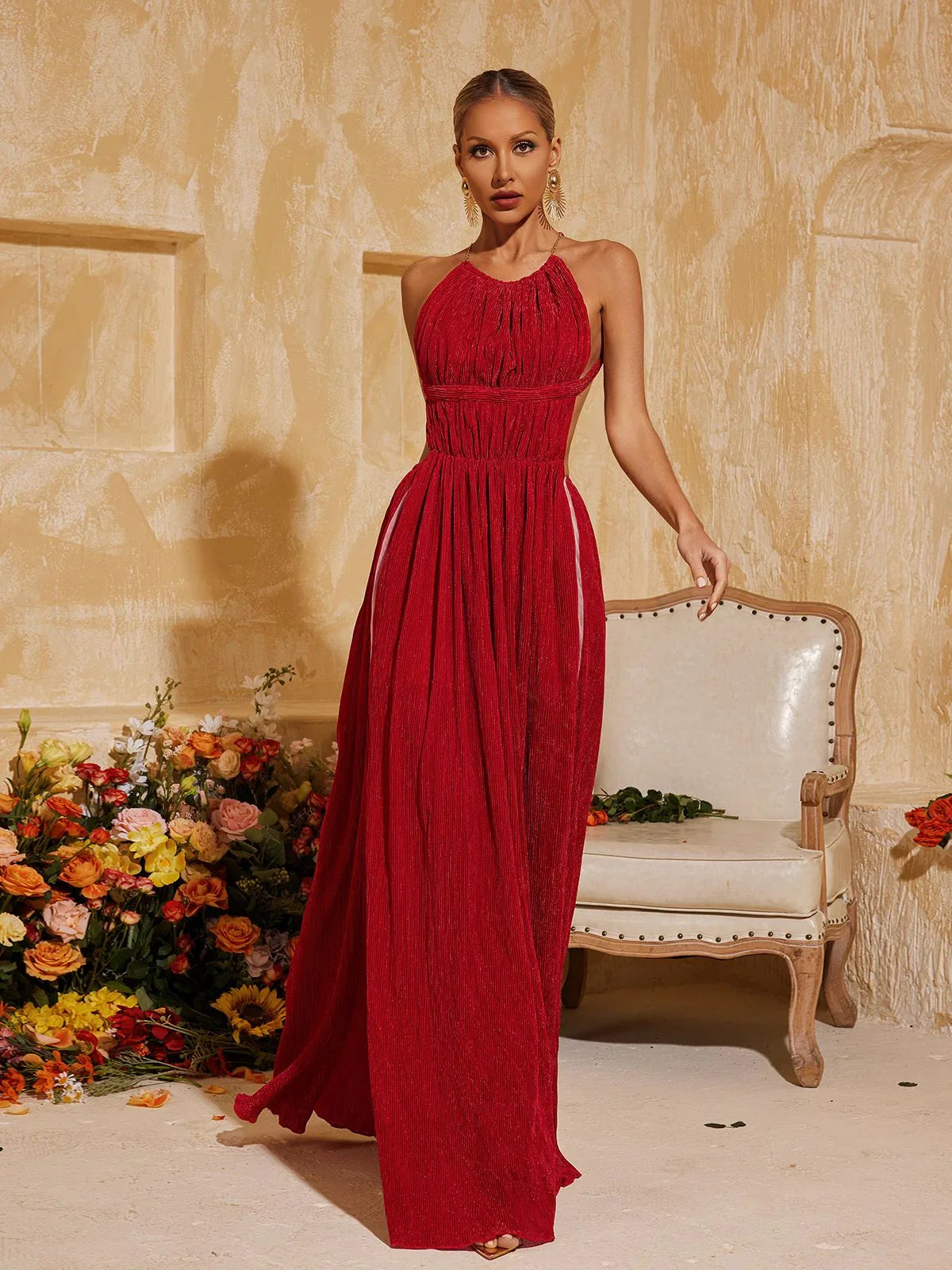 Celeste Halter Open Back Gown