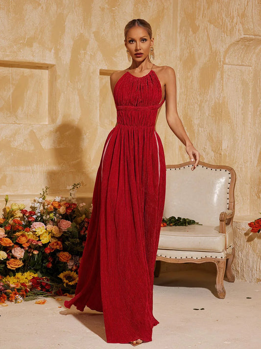 Celeste Halter Open Back Gown