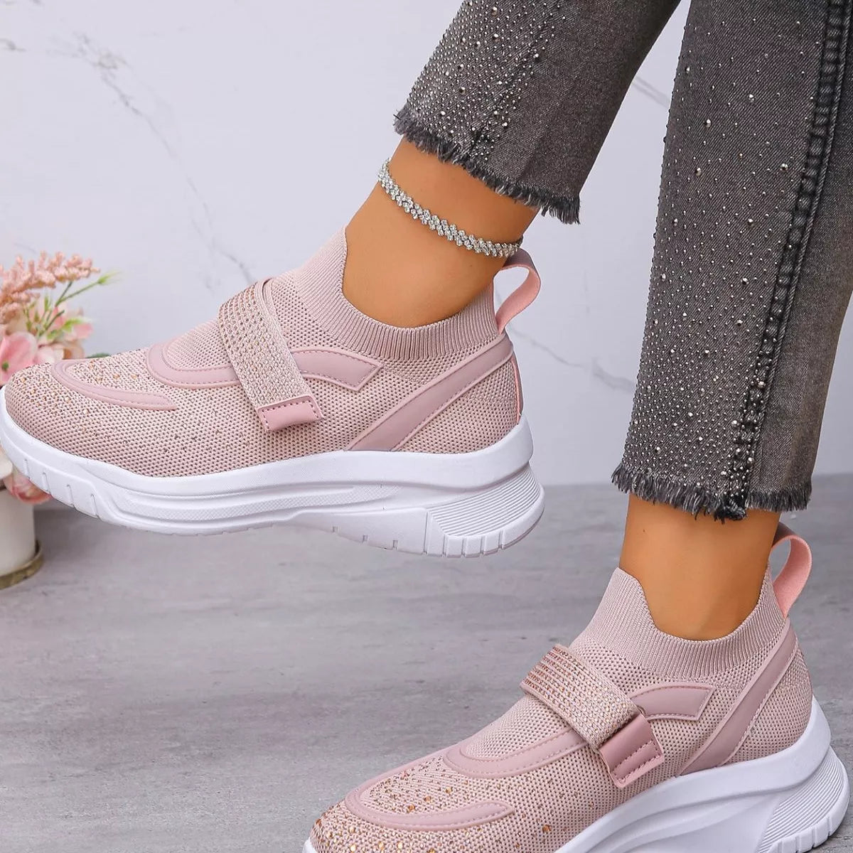Mesh Sneakers with Round Toe