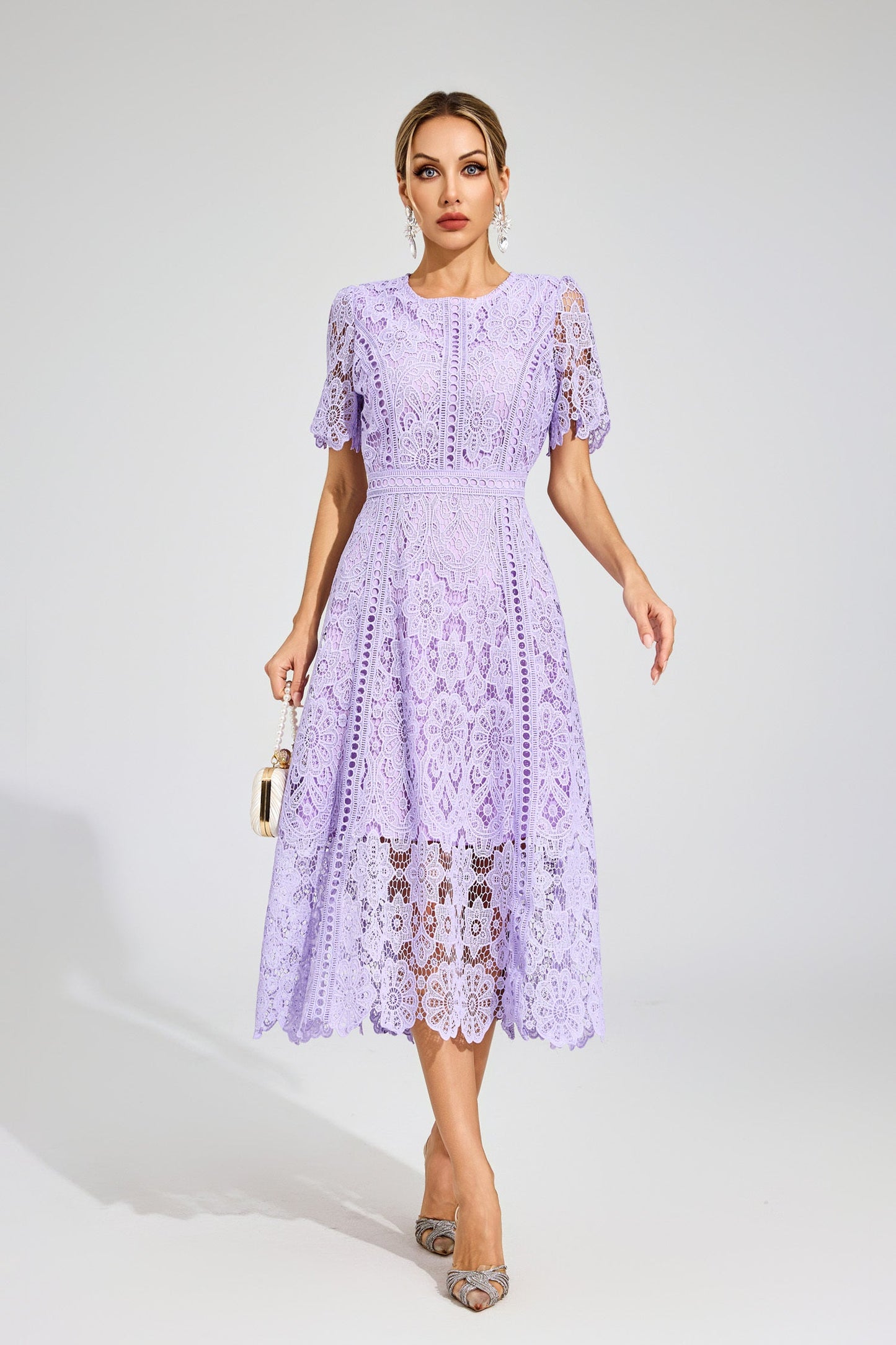 Camille Purple Lace Midi Dress