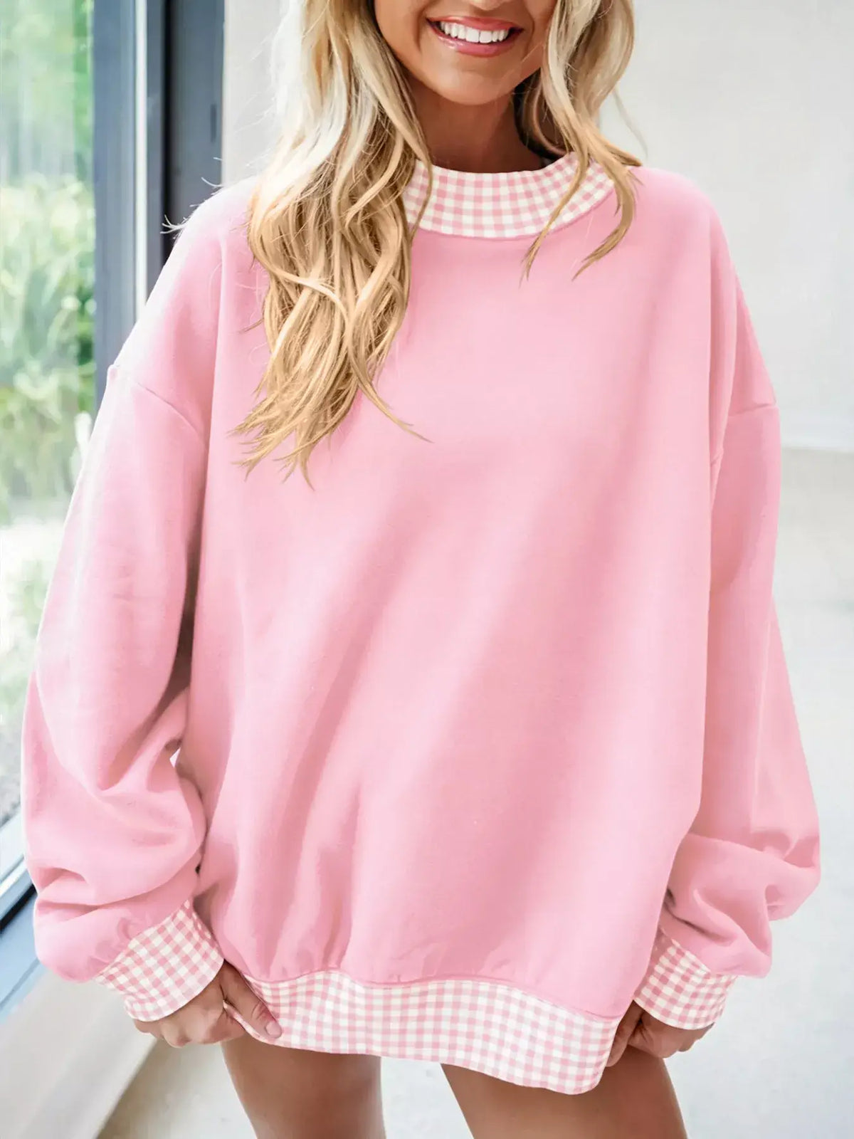 Gingham Trim Sweatshirt