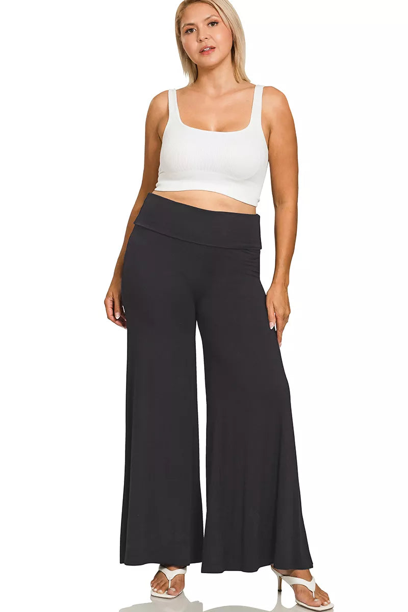 Fold Over Waist Comfy Wide Leg Pants – Inclusive Sizing (S–3XL)