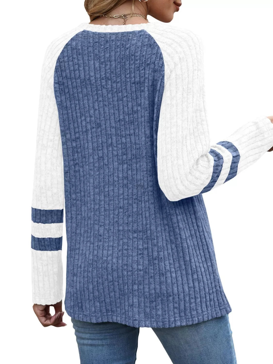 Ribbed Knit Raglan Long Sleeve T-Shirt