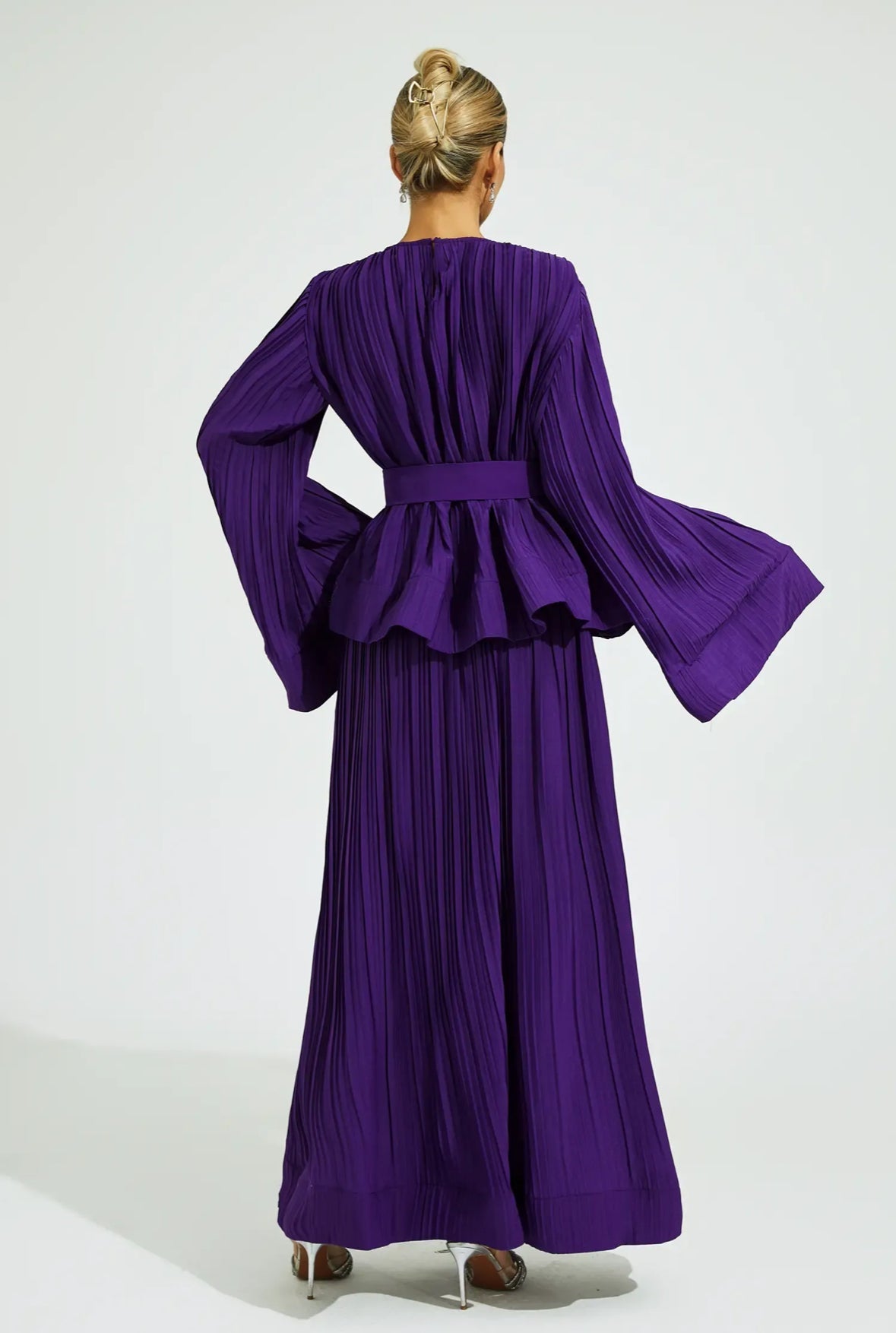 Purple belted flare skirt & top set