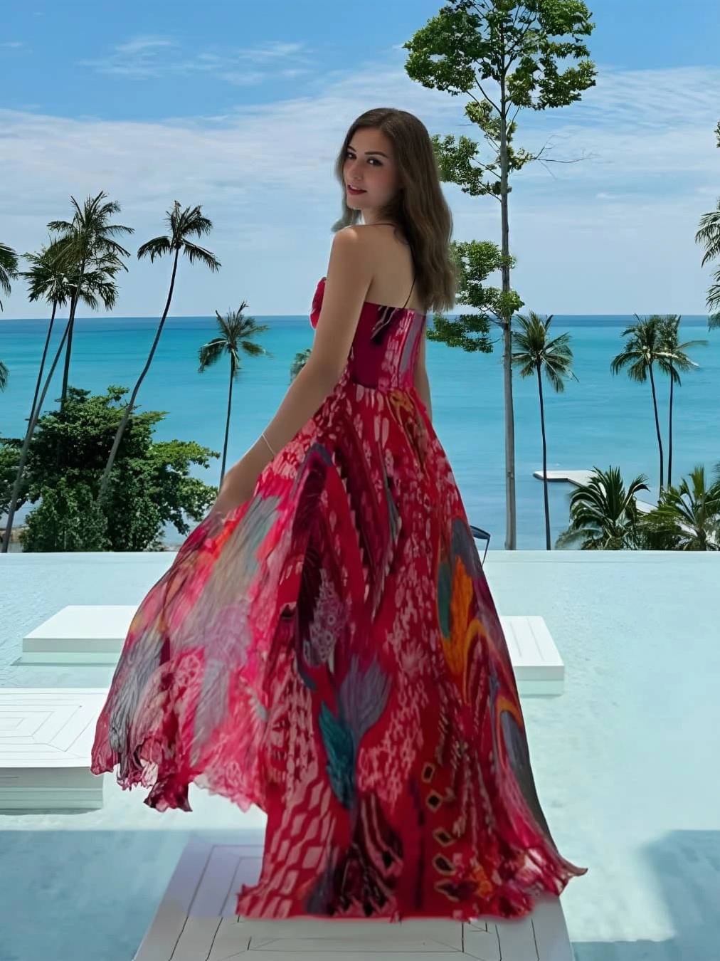 Unique Print A-Line Sling Maxi Dress Multicolor