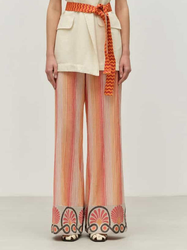 Retro Ethnic Striped Print Wide-leg Pants Multi