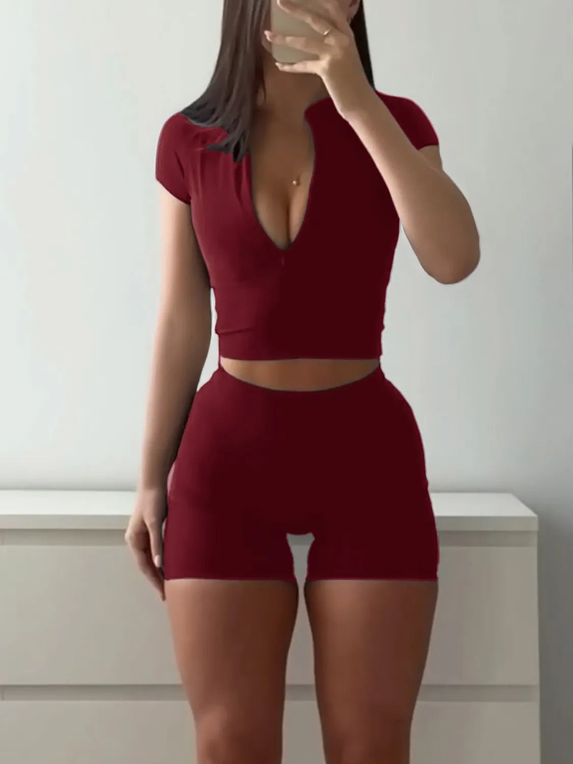 Short Sleeve Crop Top and Shorts Set