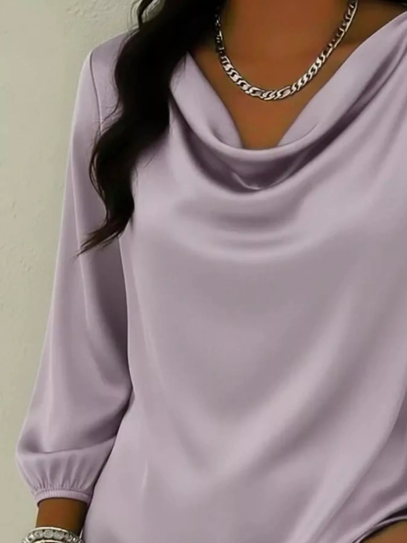 Full Size Satin Cowl Neck Blouse Inclusive Sizing
