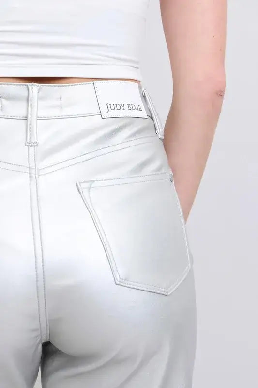 Silver Moon Full Size High Waist Silver Faux Leather Pants Plus Size