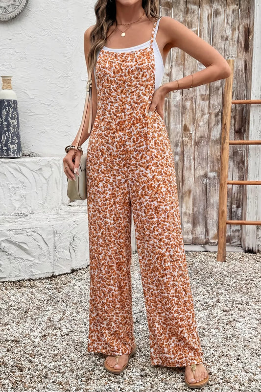 Floral Print Spaghetti Strap Wide Leg Jumpsuit