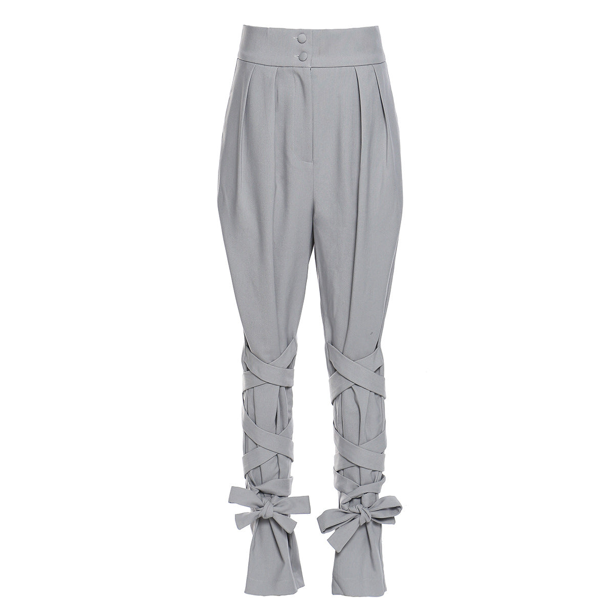 Baggy Pants Unique Cross Lace up Straight Casual Pants Gray