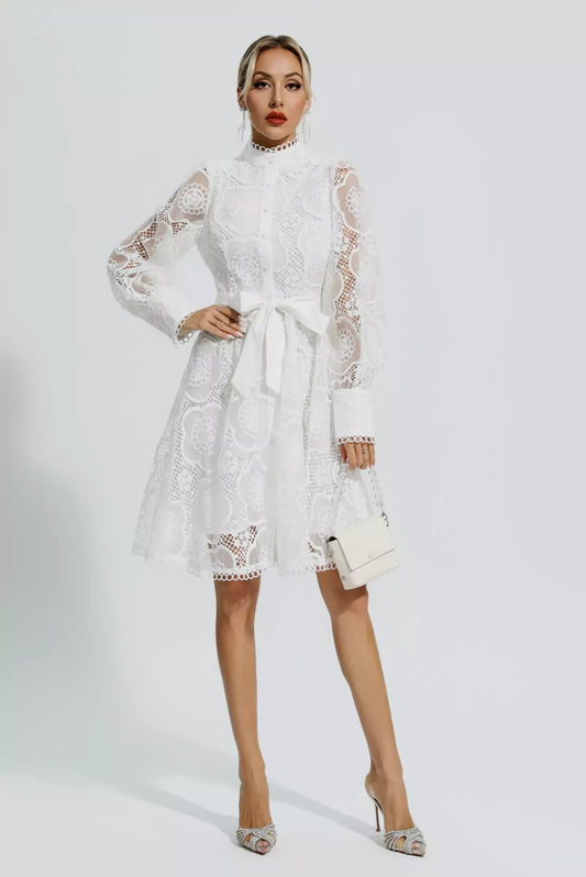 Floral lace tied mini dress