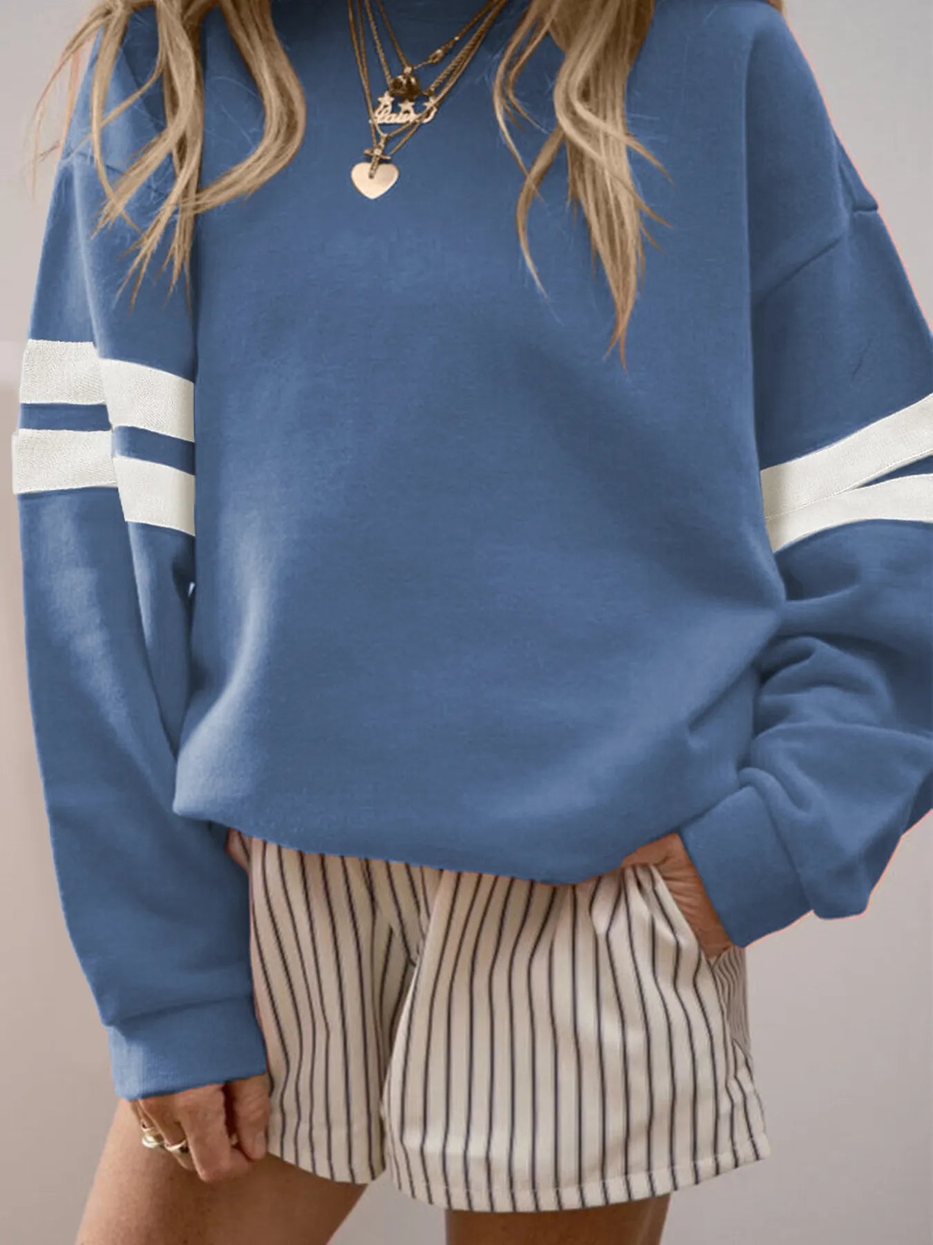 Stripe Round Neck Long Sleeve Sweatshirt
