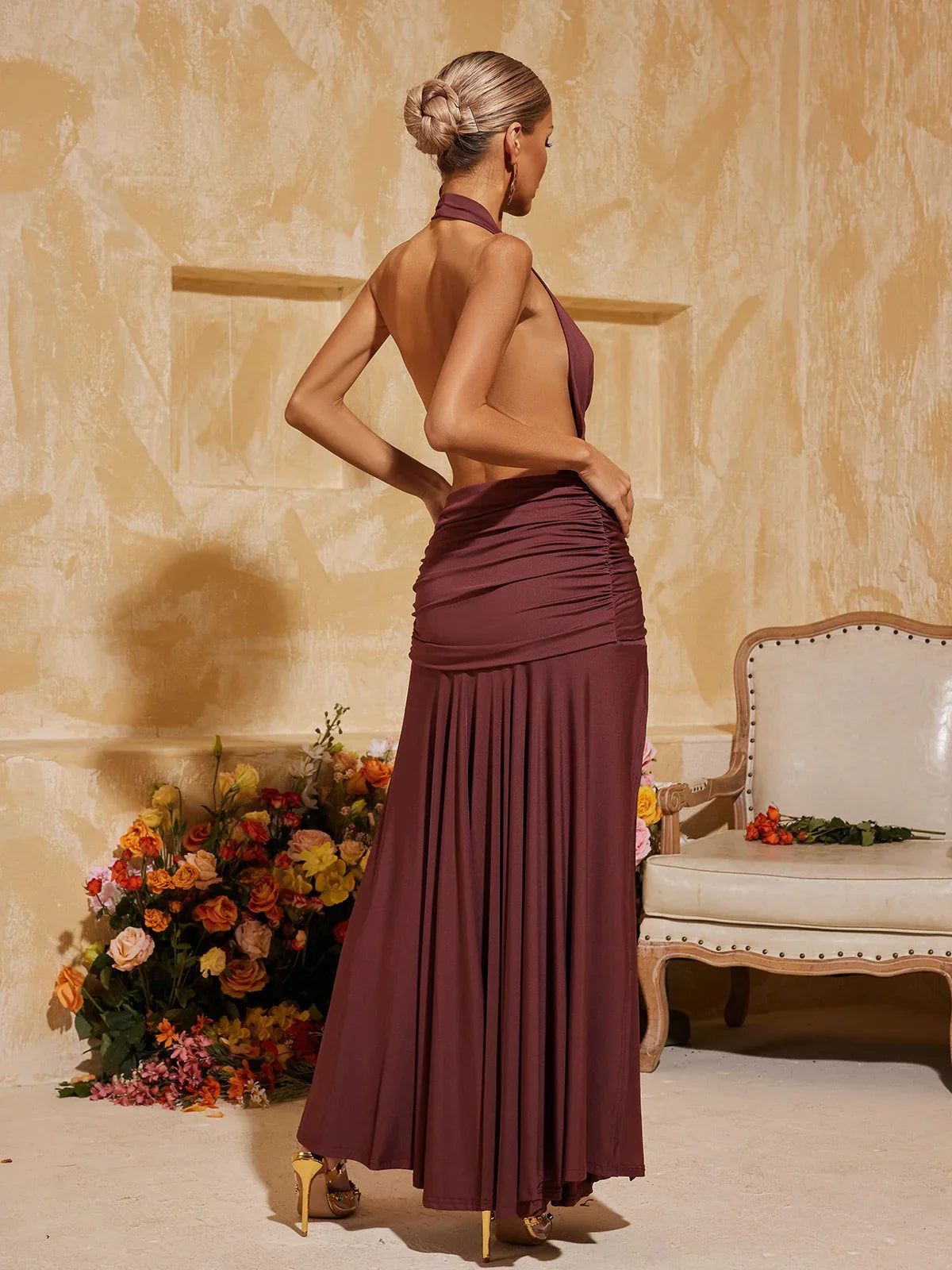Rhea Halter Drape Maxi Dress