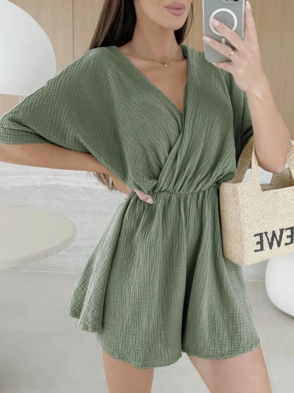 Surplice Half Sleeve Wrap Romper