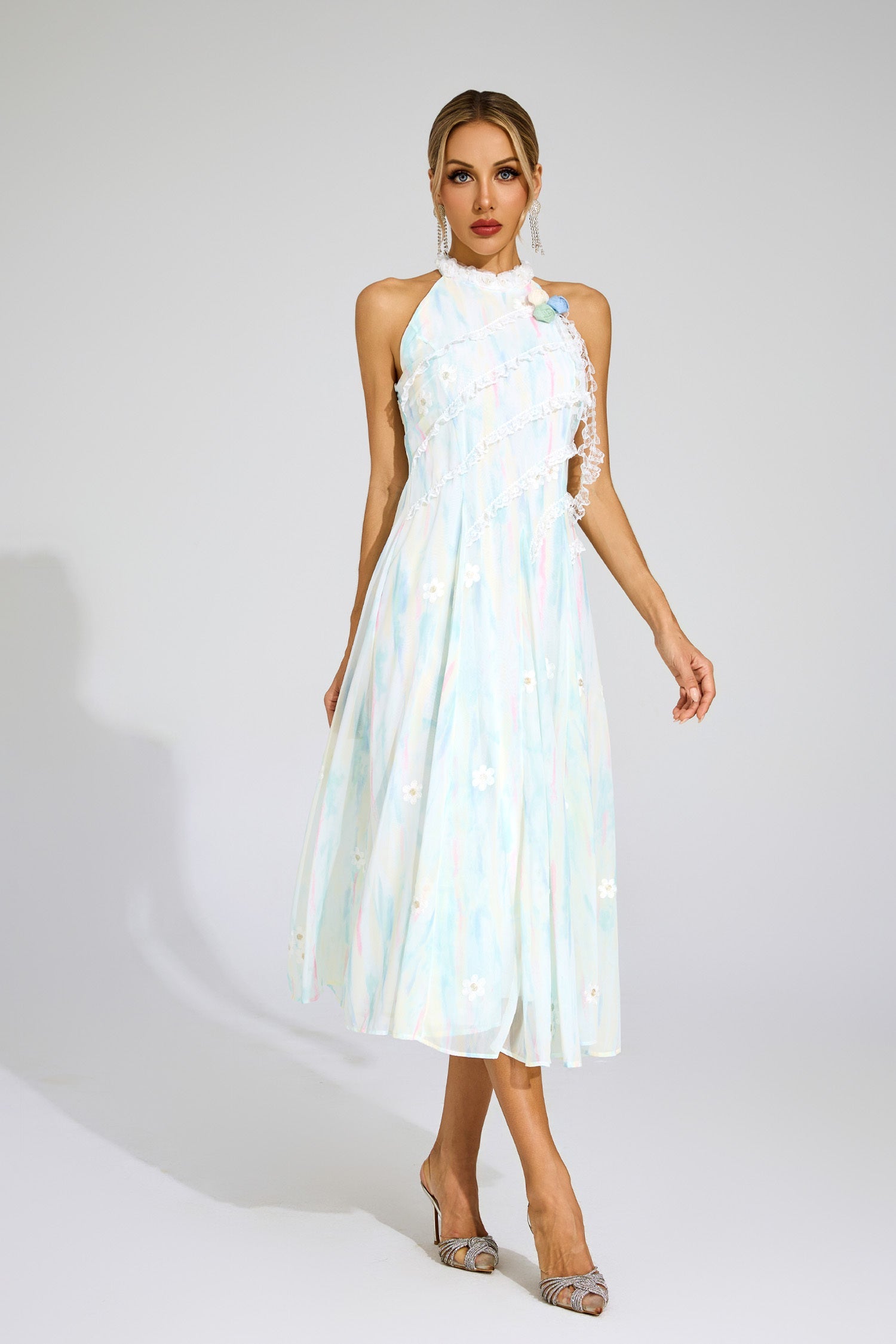Céleste Pastel Lace Midi Dress