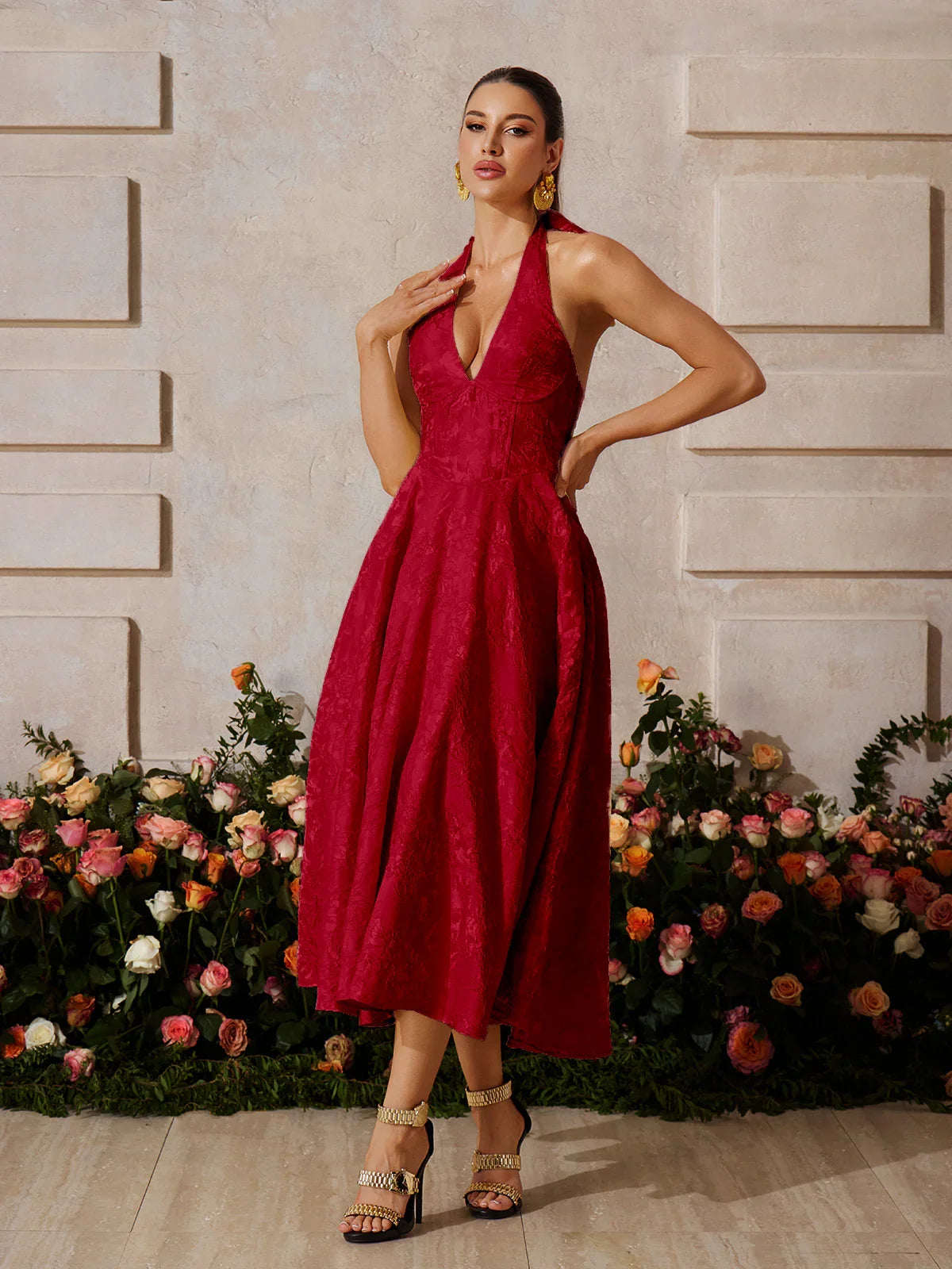 Rosalie Red Halter Midi Dress