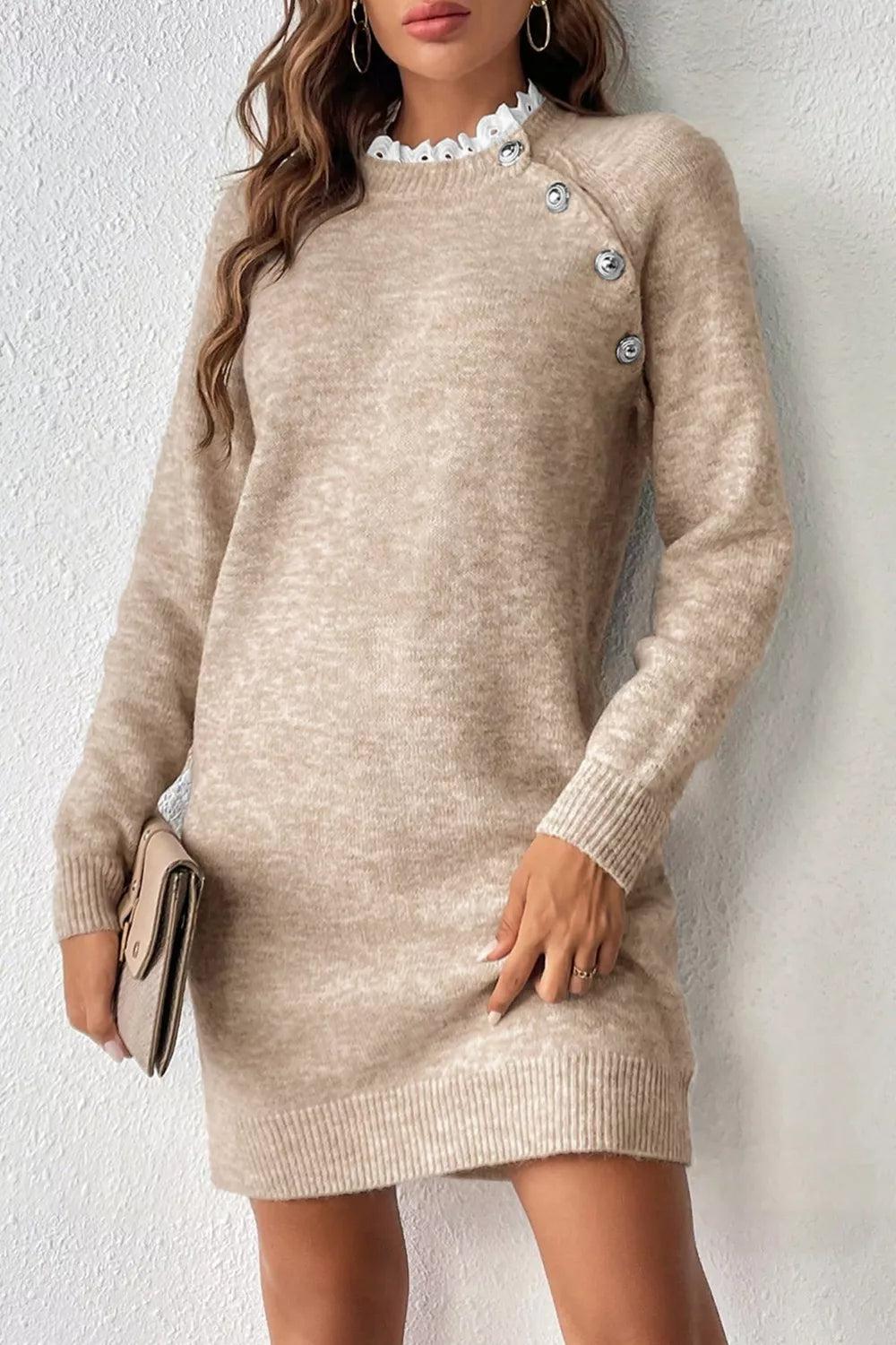 Ribbed Hem Raglan Sleeve Sweater Dress
