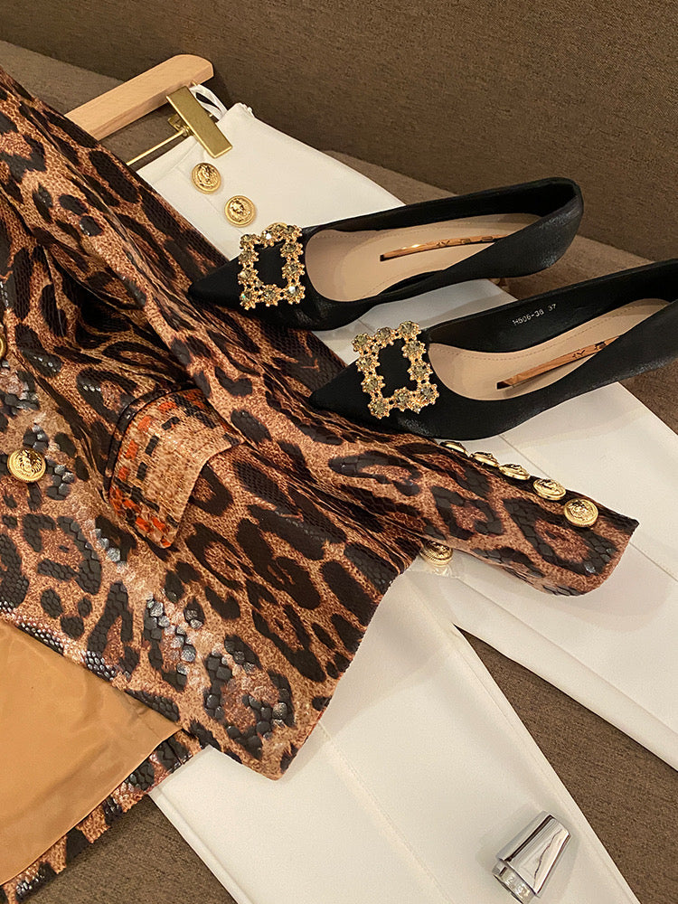 leopard leather blazer