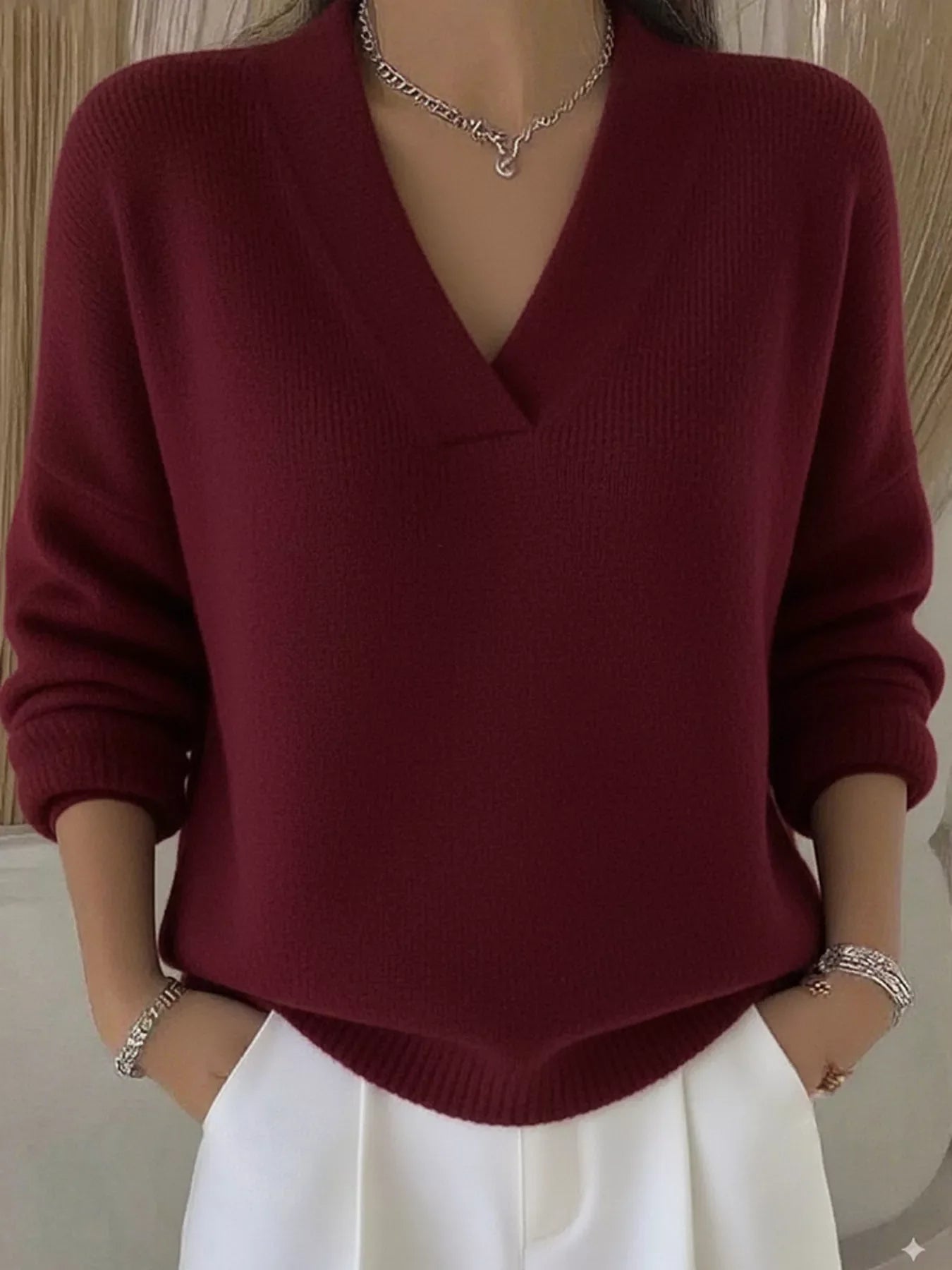 Full Size V-Neck Long Sleeve Sweater (S–5XL) – Inclusive Women’s Cozy Knit Top