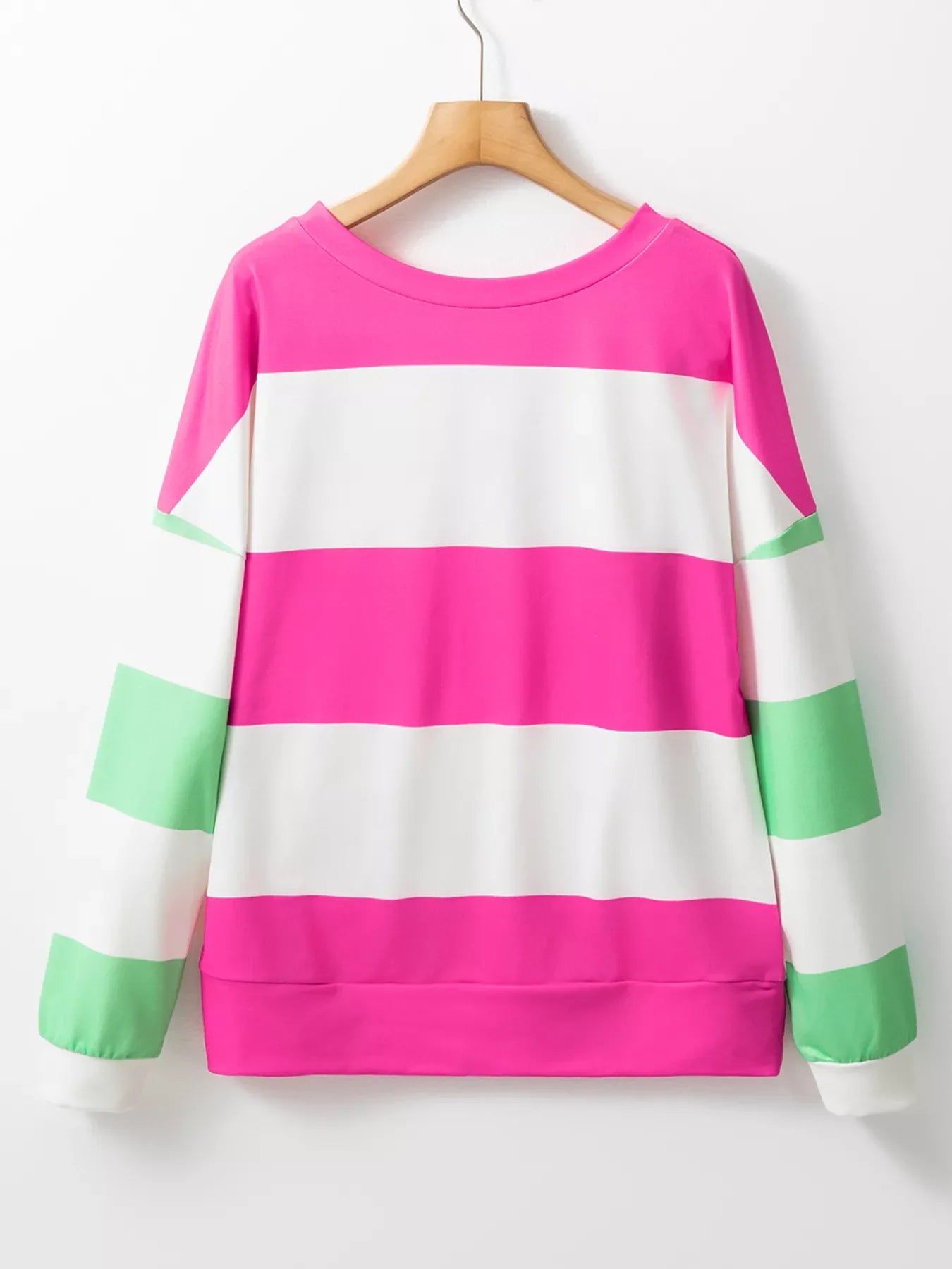 Women’s Color Block Drop Shoulder Long Sleeve Top – Casual Loose Fit Pullover Shirt
