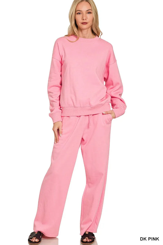 Pink Fleece Long Sleeve Top and Sweatpants Set