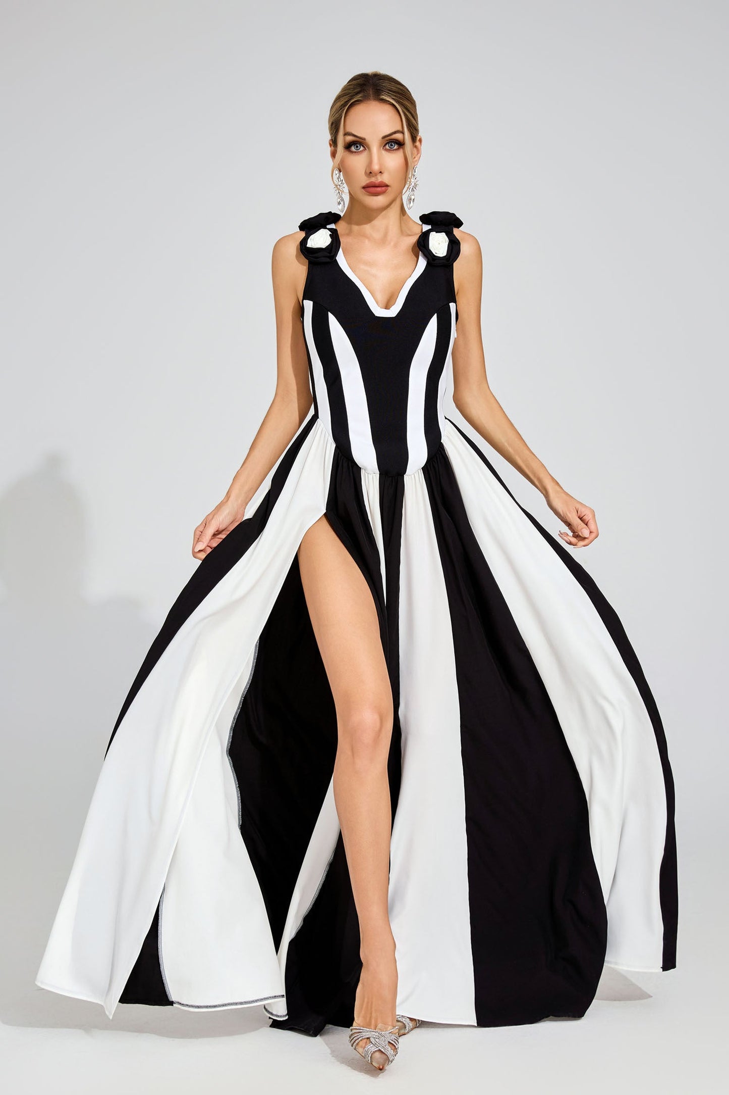 Fleur Noir Striped Maxi Dress