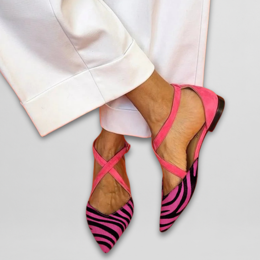 Véronique | Chaussures à imprimé zèbre et brides roses