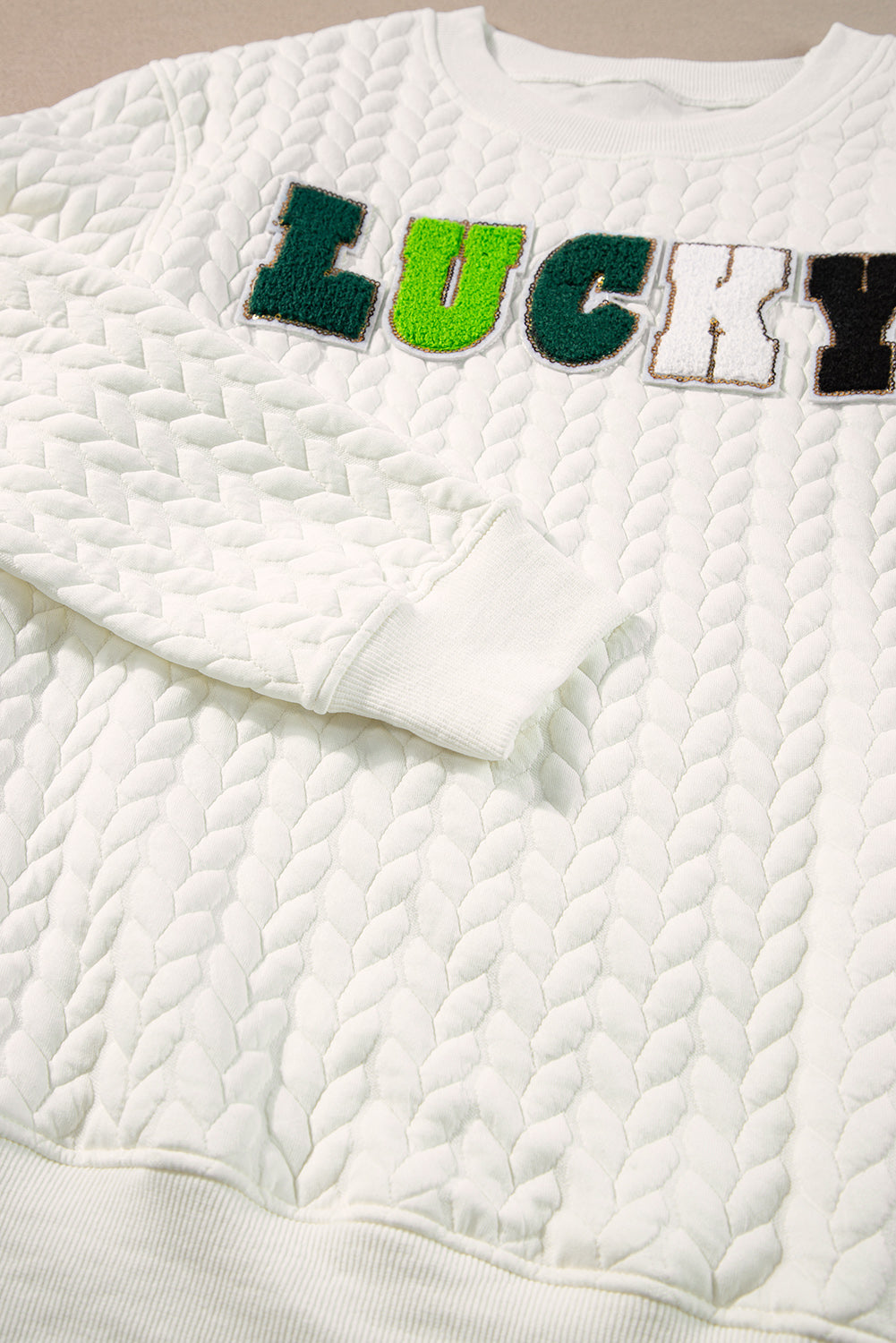 White Merry and Bright Quilted Sweatshirt