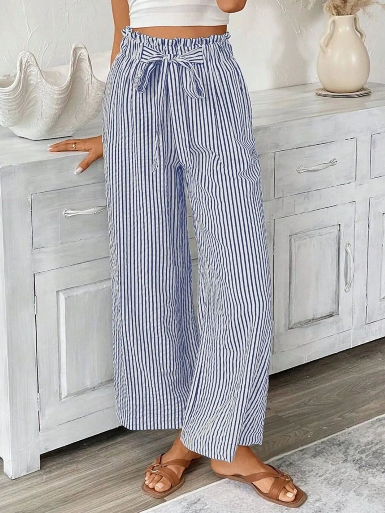 Signature Striped Paper Bag Pants (Full Size)