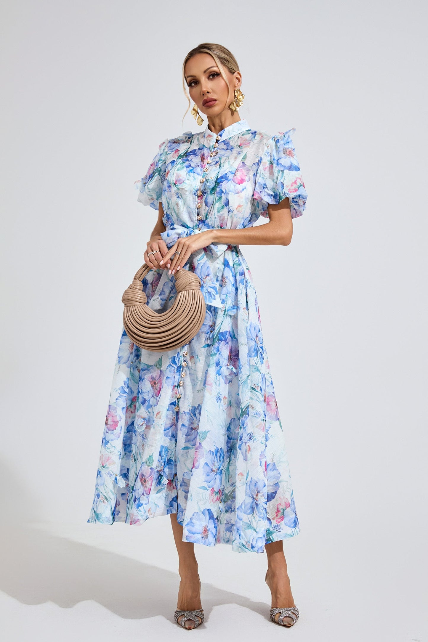Aurélie Puff Sleeve Floral Shirt Maxi Dress