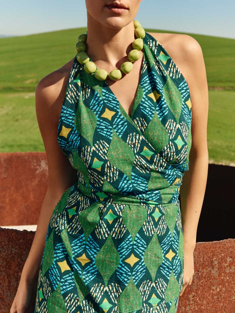 Retro Casual Geometric Print Tank Top Green