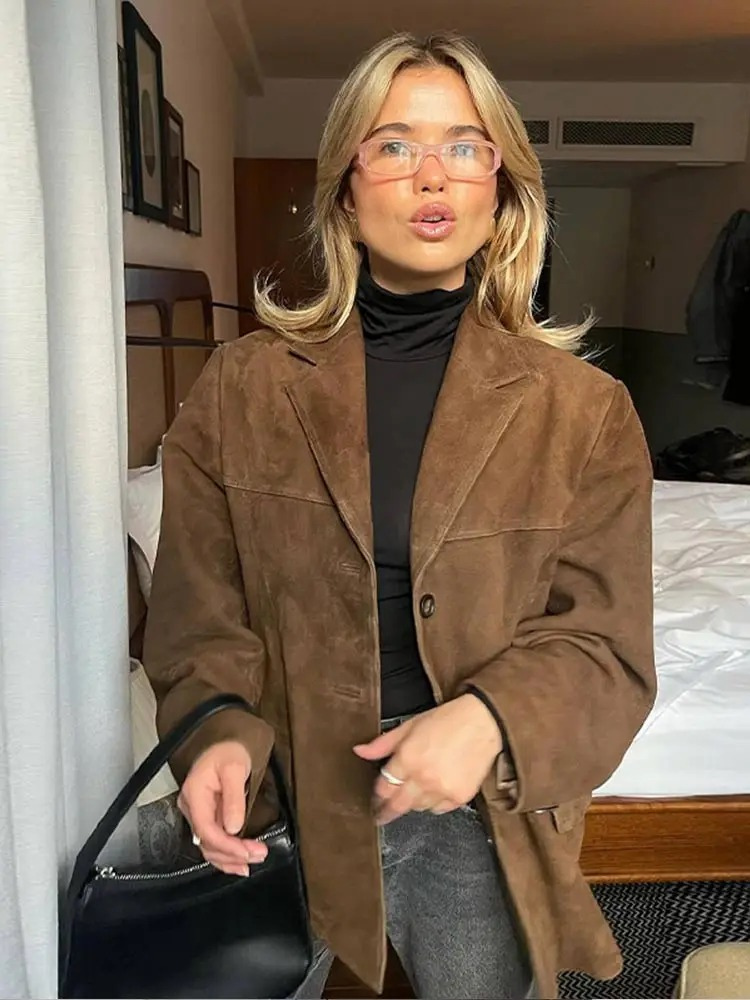 Women's Oversized Brown Suede Trench Coat | Clara