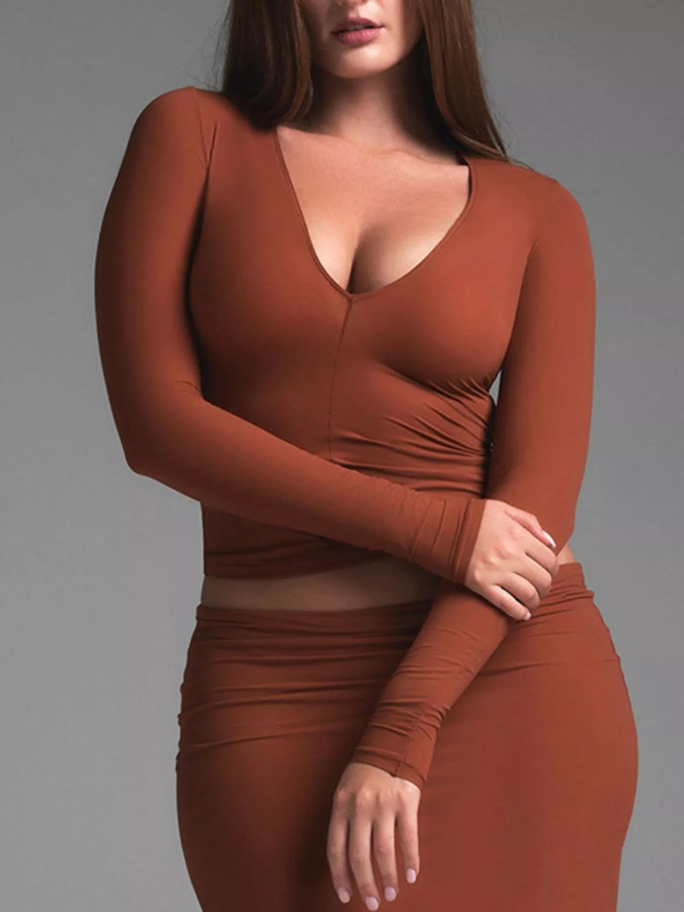 V-Neck Long Sleeve Crop T-Shirt