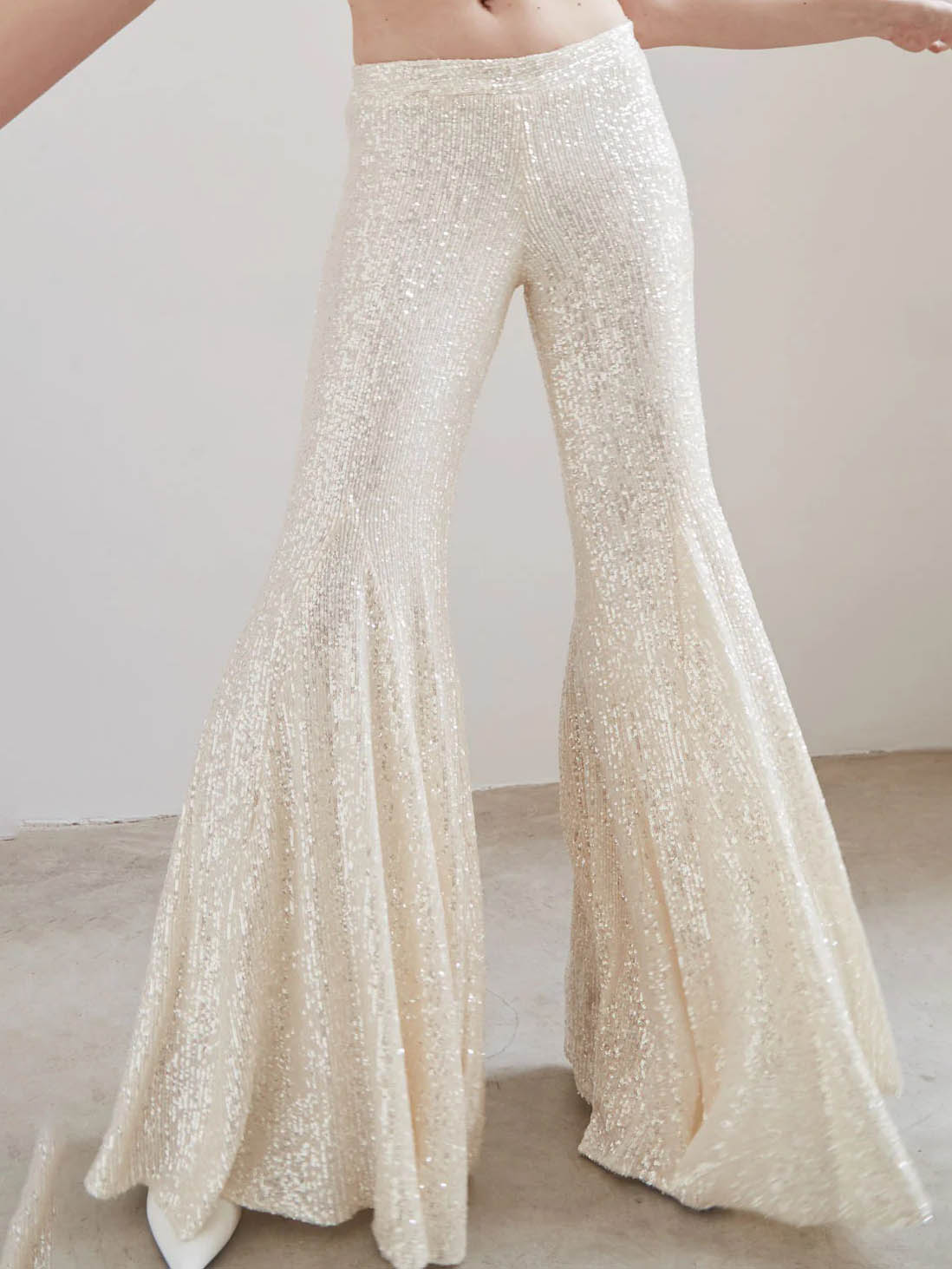 Elegant Sequined Flared Pants White