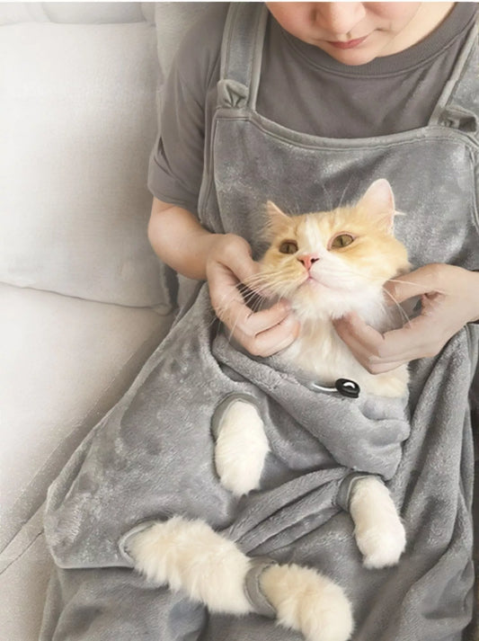 Cozy Pet Carrier Apron with Paw Holes Gray ONESIZE