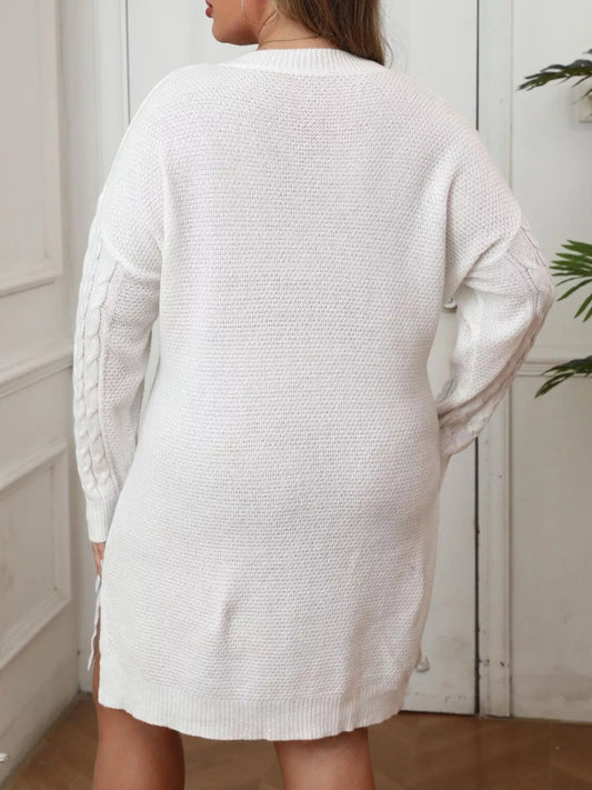 Plus Size Sweater Dress - Cable Knit with Contrast Bow Detail