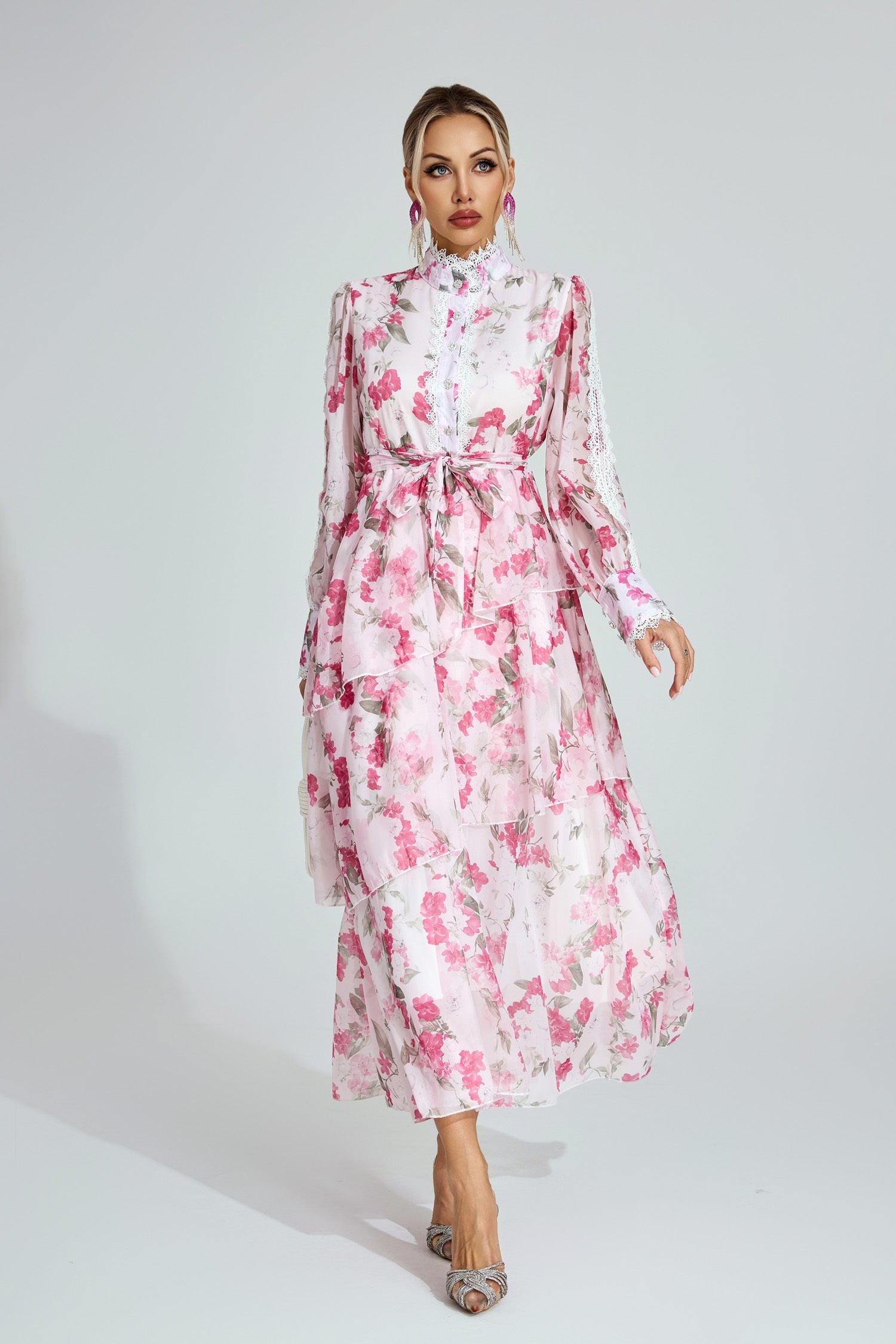Rosalie Tiered Pink Floral Dress