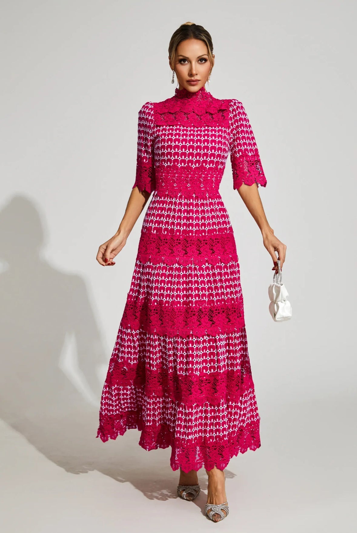 Pink short sleeves maxi dress