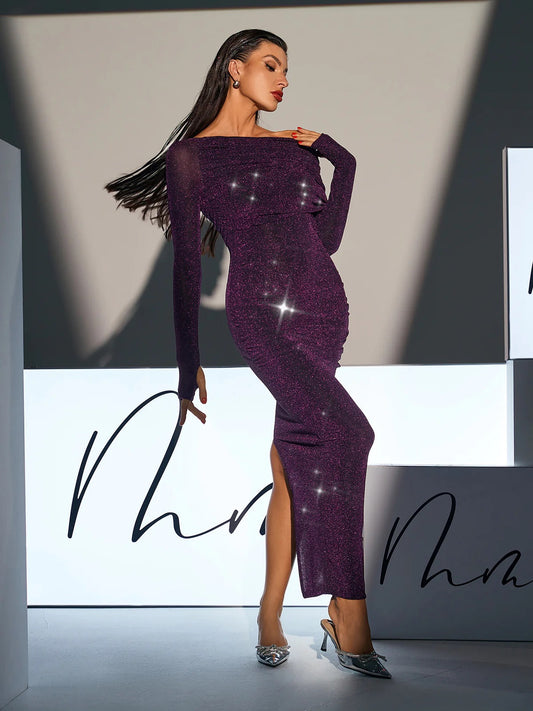 Purple long sleeves maxi dress