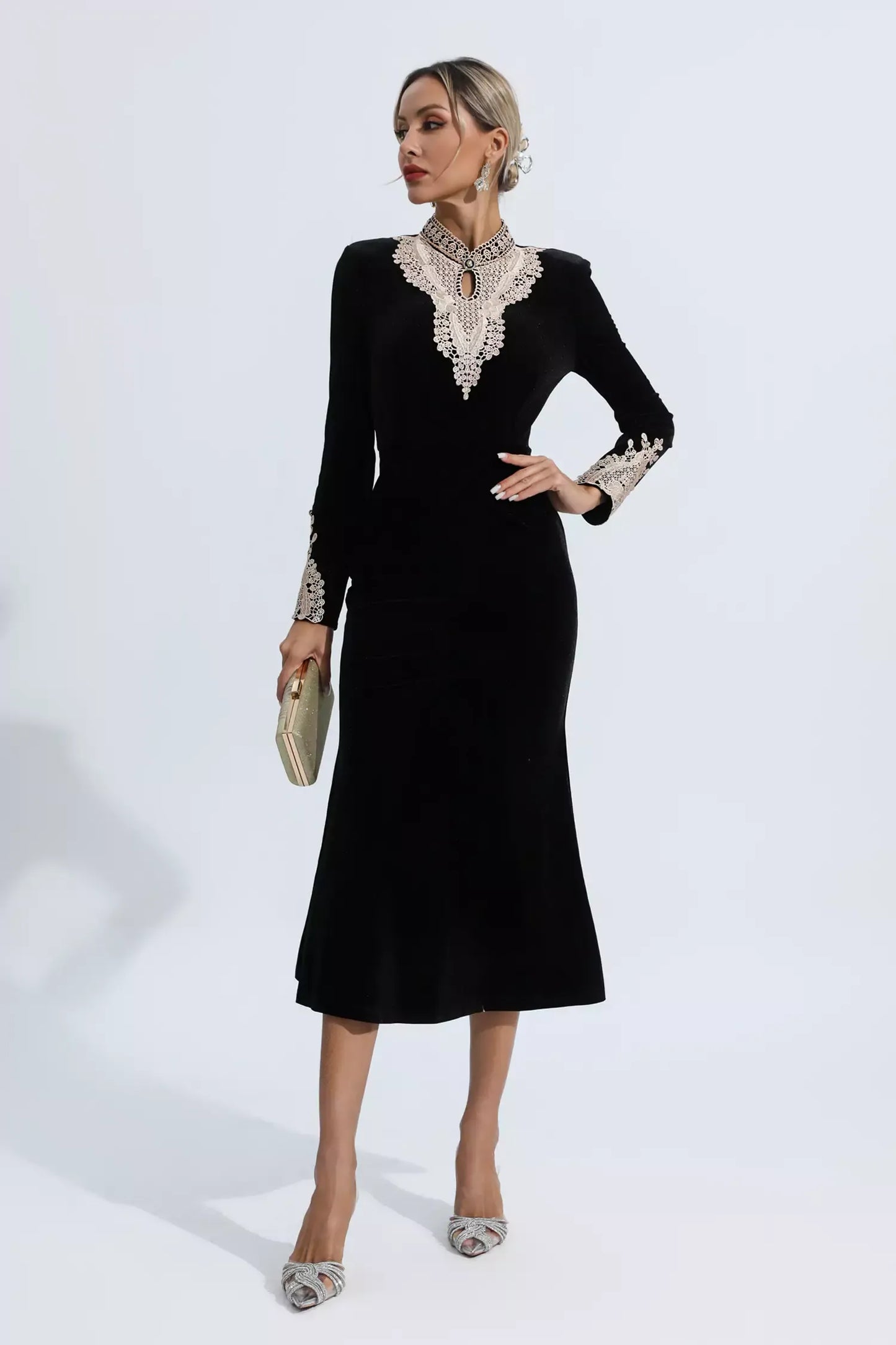 Melany black velvet maxi dress size S