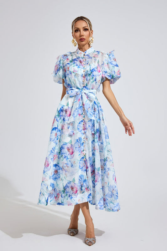 Aurélie Puff Sleeve Floral Shirt Maxi Dress