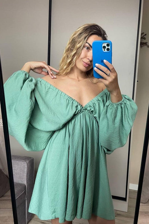Feeling So Sweet V-neck Long Sleeve Mini Dress - 7 Colors Lake Blue